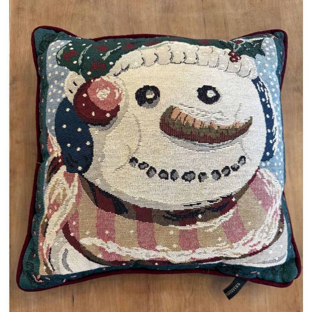 Portofino Tapestry Throw Accent Pillow Snowman Christmas 15"X 15”